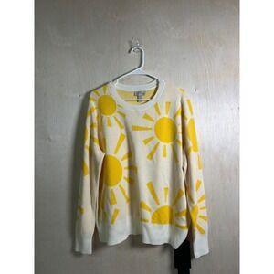 AnyBody Sun Pattern Sweater Women Large Yellow Excellent Casual Long Sleeve Knit